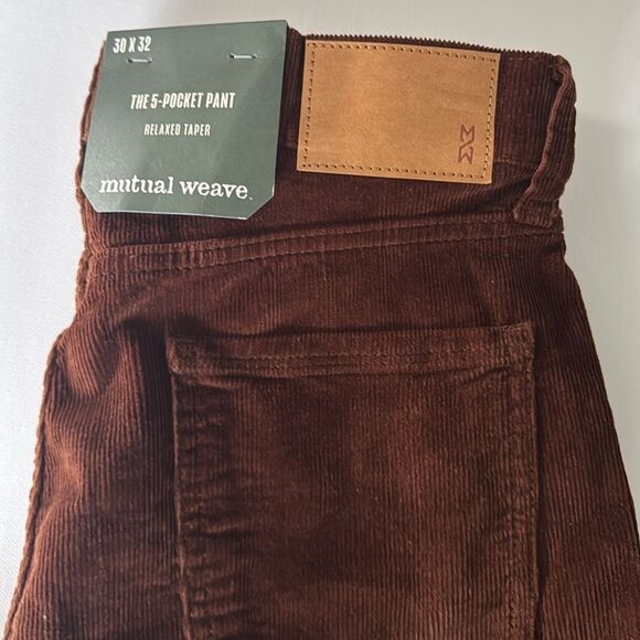 Corduroy Pants Mens 30 32 Brown Relaxed Taper Mutual Weave - Picture 2 of 4